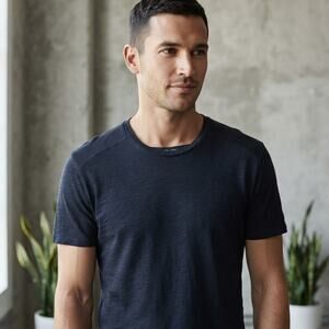 Wings + Horns Dark Navy Blue Slub Cotton Crewneck T-Shirt Men's Size L